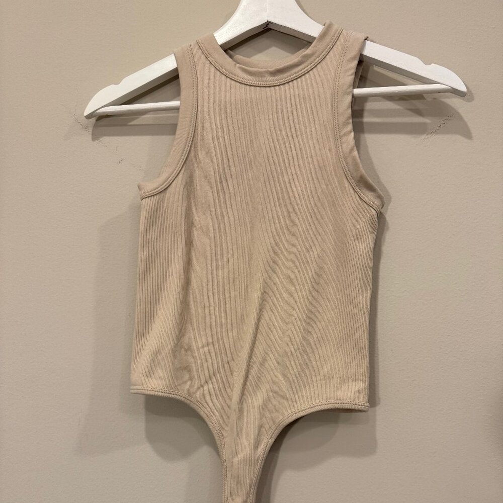 Happily Grey Ribbed Bodysuit Beige Neutral Tank Style Size S/M
